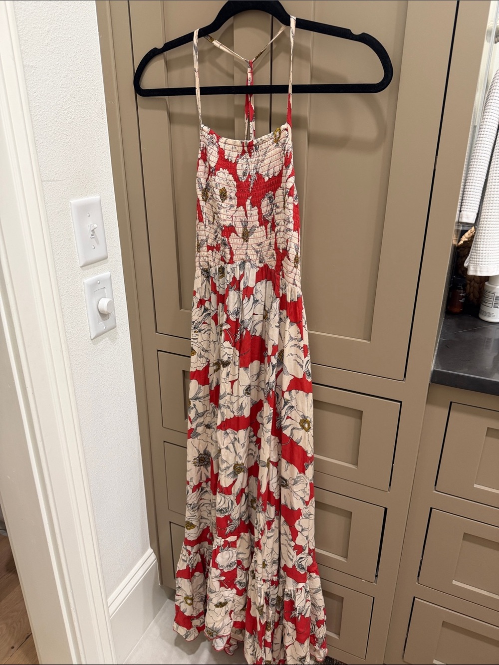 Free People Red Floral Maxi dress with Spaghetti Straps